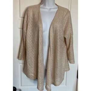 Reba Gold Metallic Open Front 3/4 Sleeve Lightweight Cardigan XL